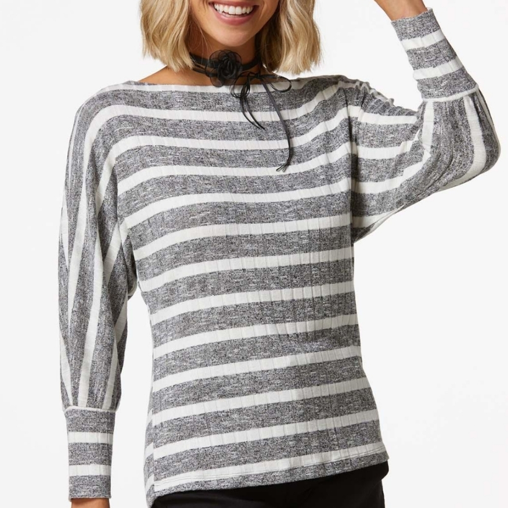 NWT: Womens Shimmer Stripe Boatneck Top - Size XL